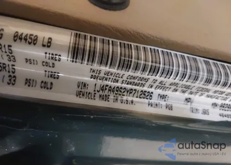 2000 Jeep Wrangler Sport z USA, uszkodzony, nr VIN 1J4FA49S2YP712526